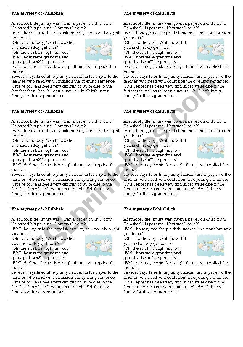 joke - mystery of childbirth worksheet