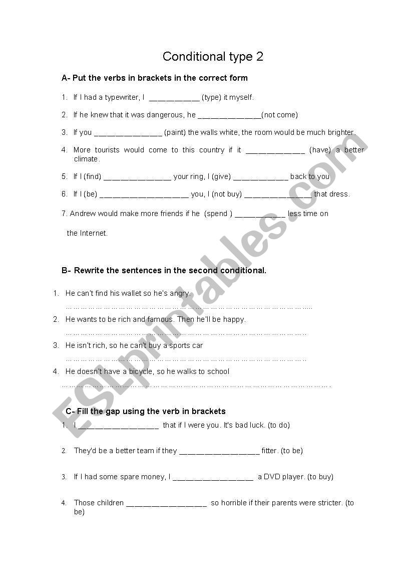 conditional type II worksheet