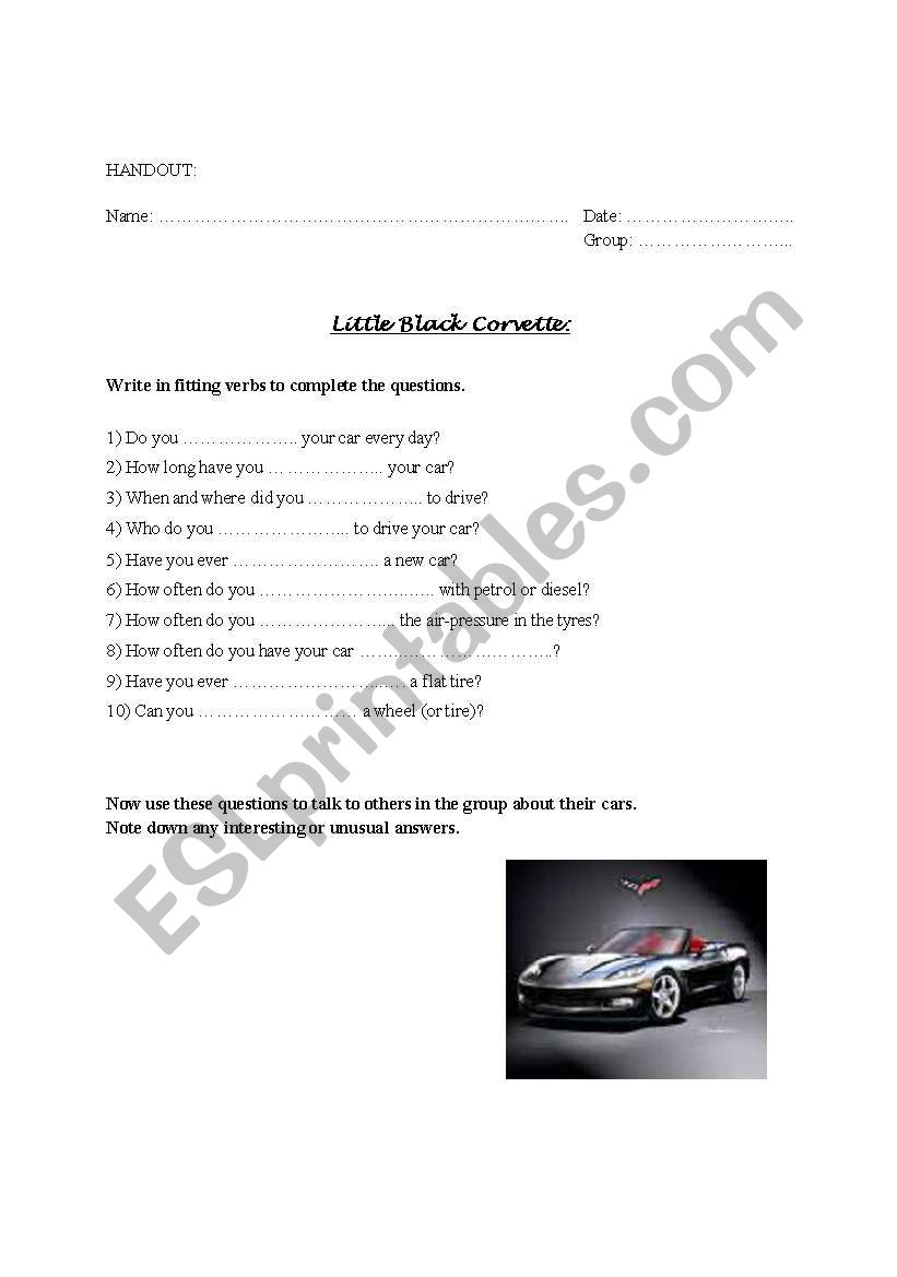Little Black Corvette worksheet