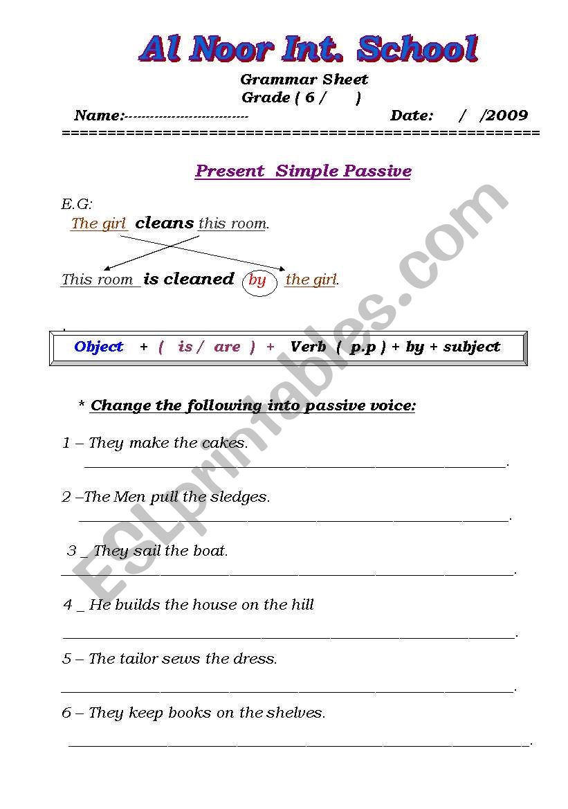 Passive  worksheet