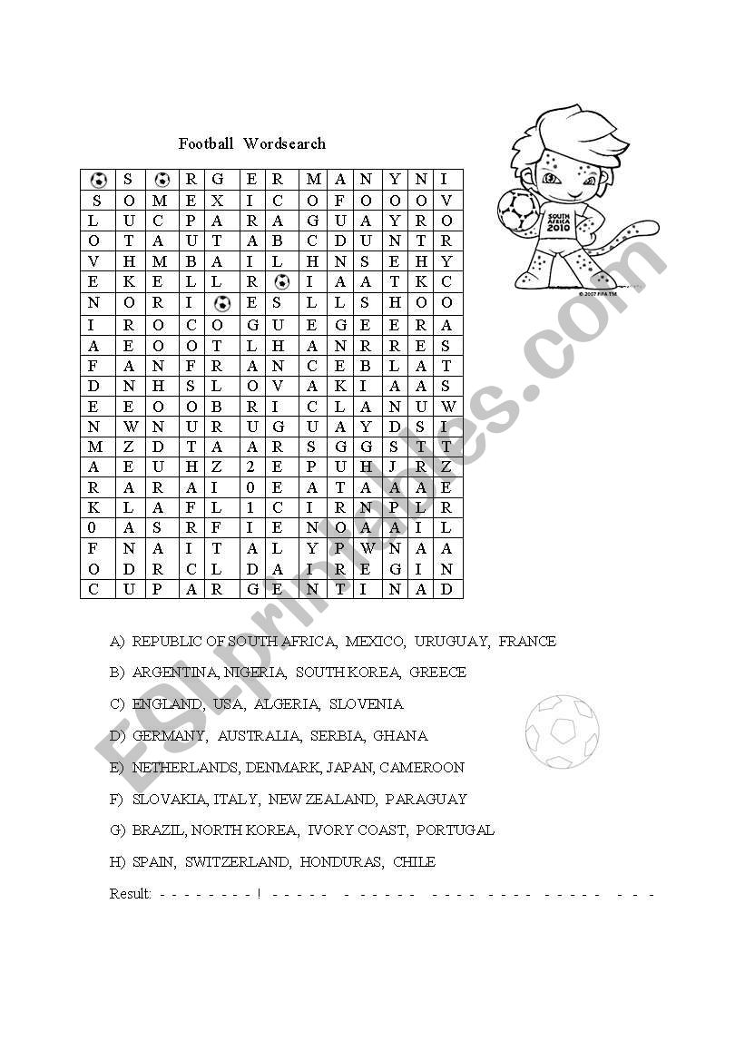 Football Wordsearch worksheet