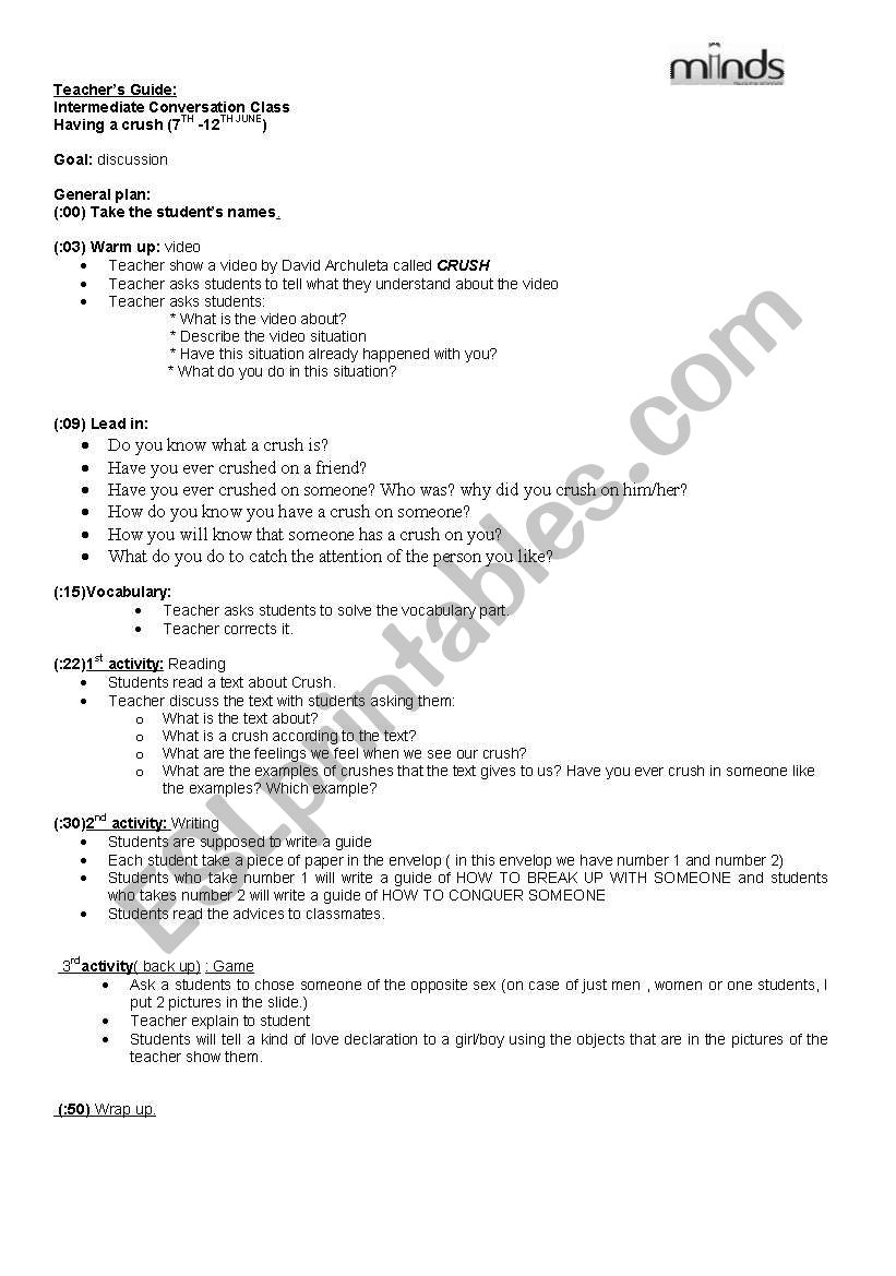 HAVE A CRUSH worksheet