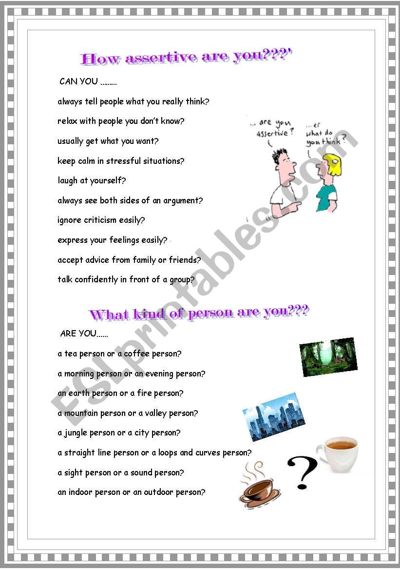 Speaking: Personality worksheet