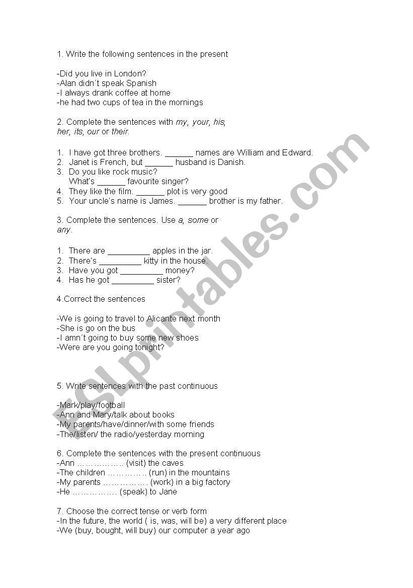 GRAMMAR FOR 2ND YEAR ESO worksheet