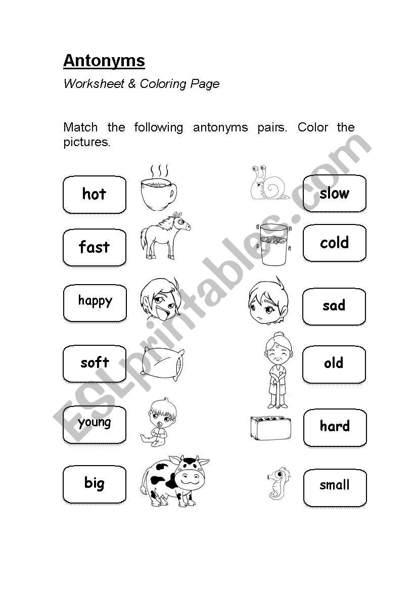 Antonyms (worksheet & coloring page)
