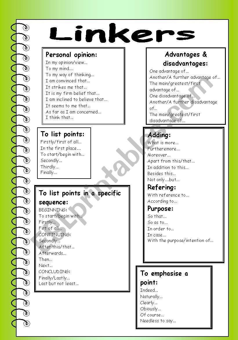 Linkers (part 1) worksheet