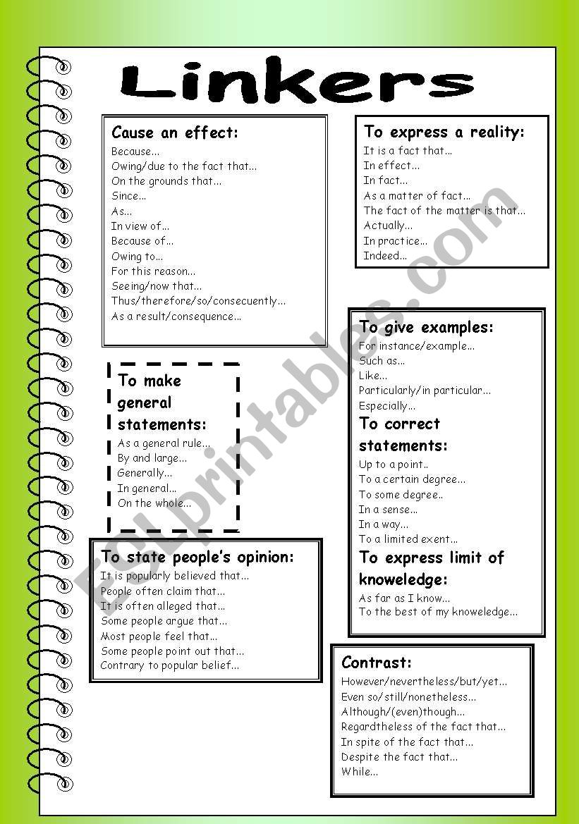 Linkers (part 2) worksheet