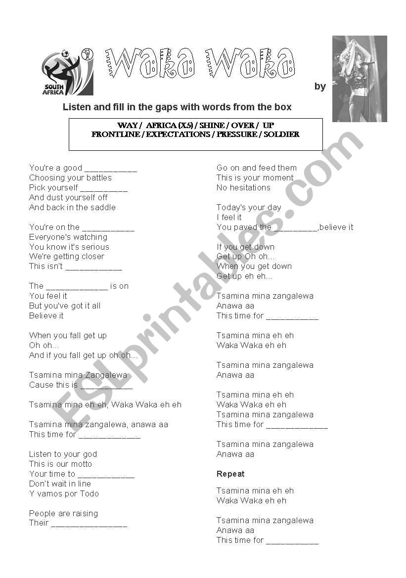 Waka Waka 2 worksheet