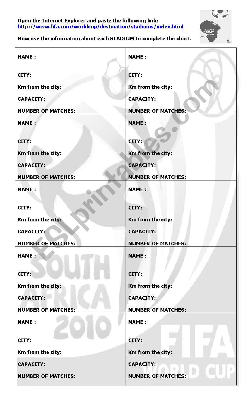 World Cup Stadiums worksheet