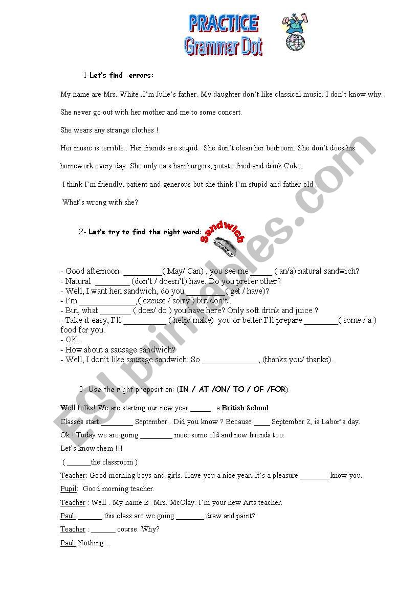 Preposition worksheet