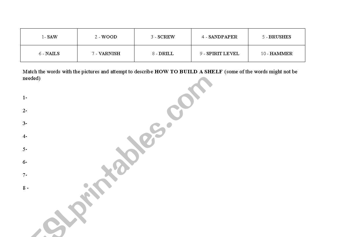 Building a shelf worksheet