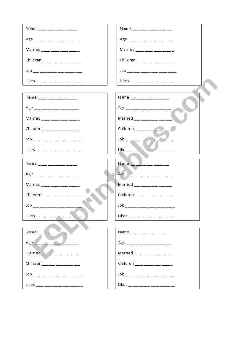 Oral activity card worksheet