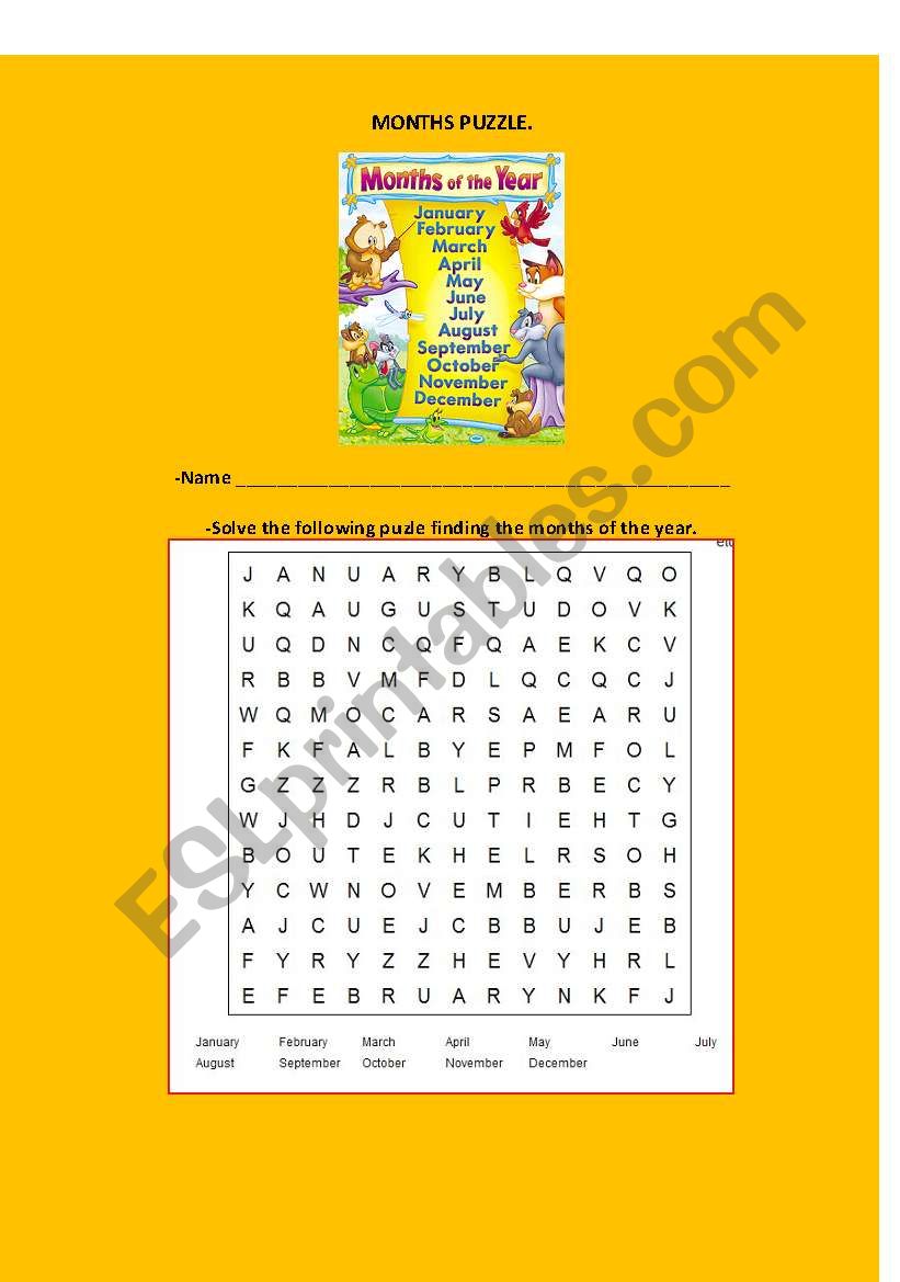 Months of the year Puzzle worksheet