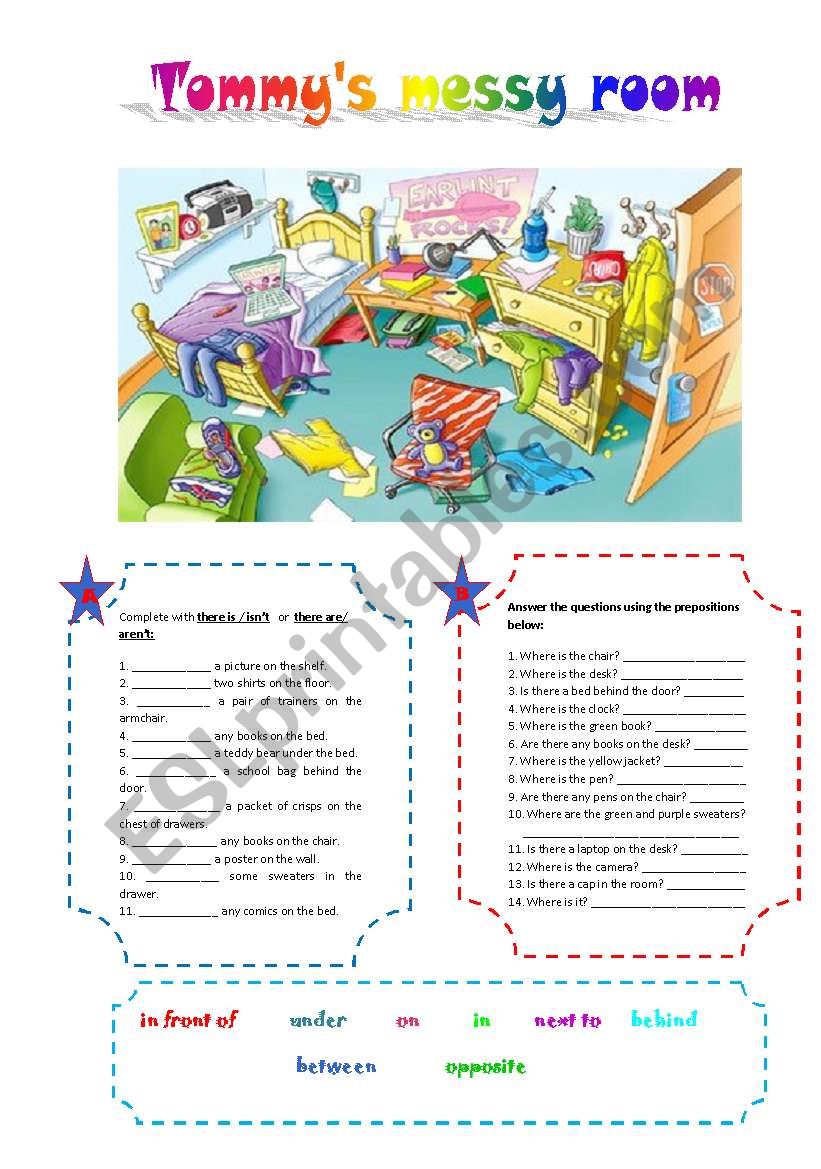 Tommys messy room worksheet