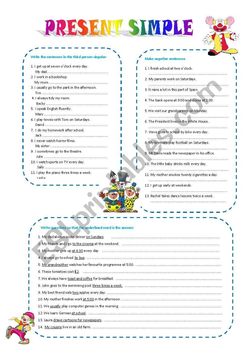 Present simple worksheet