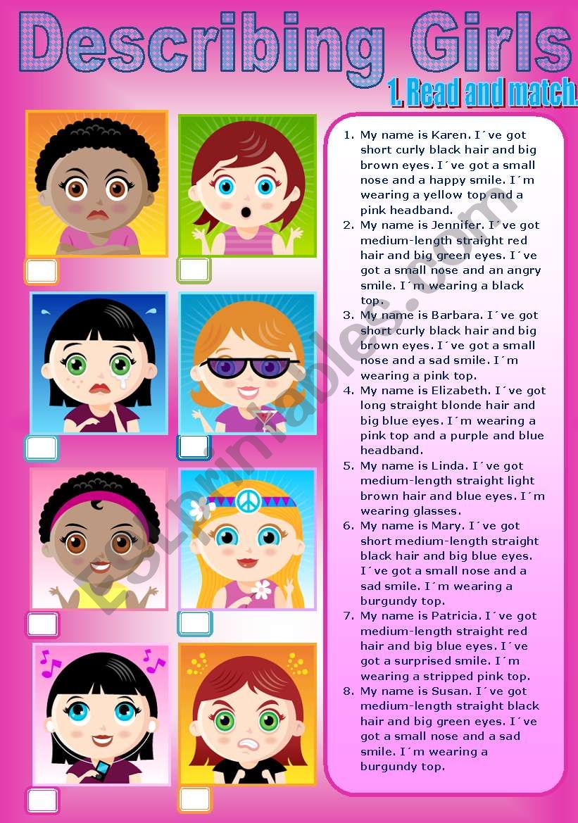 Describing Girls + Answer Key worksheet