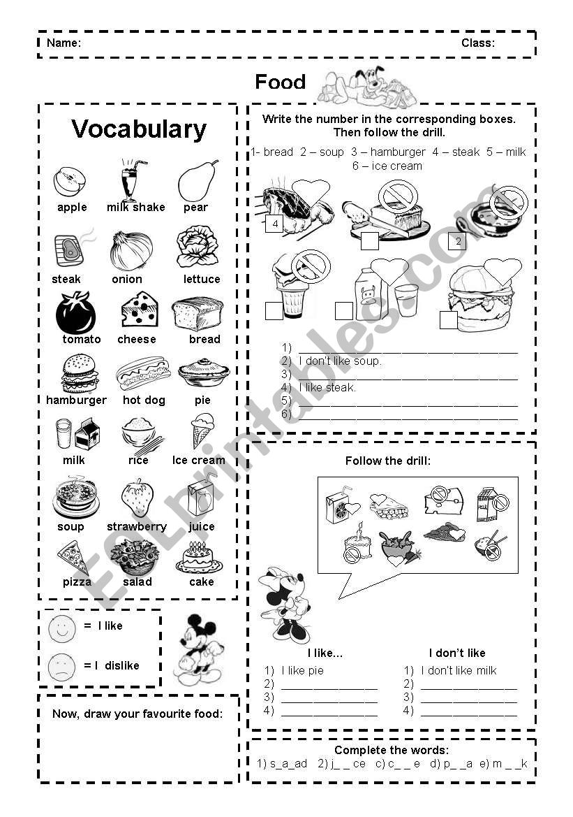 Food: I like and dislike (activities + pictionary)