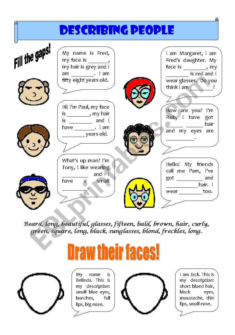 Describing people. Exercises. worksheet