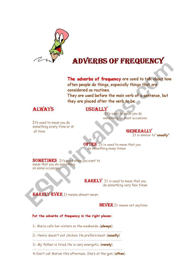 Adverbs of frequency worksheet