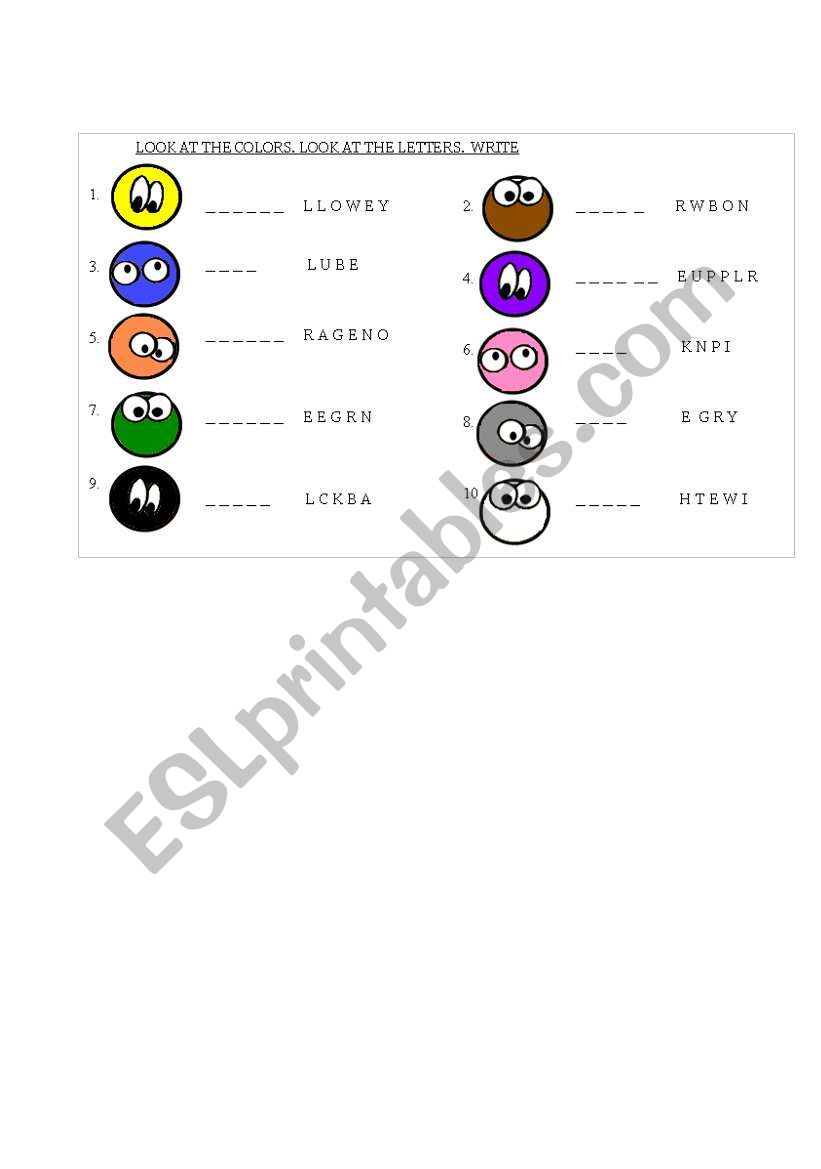 colours worksheet