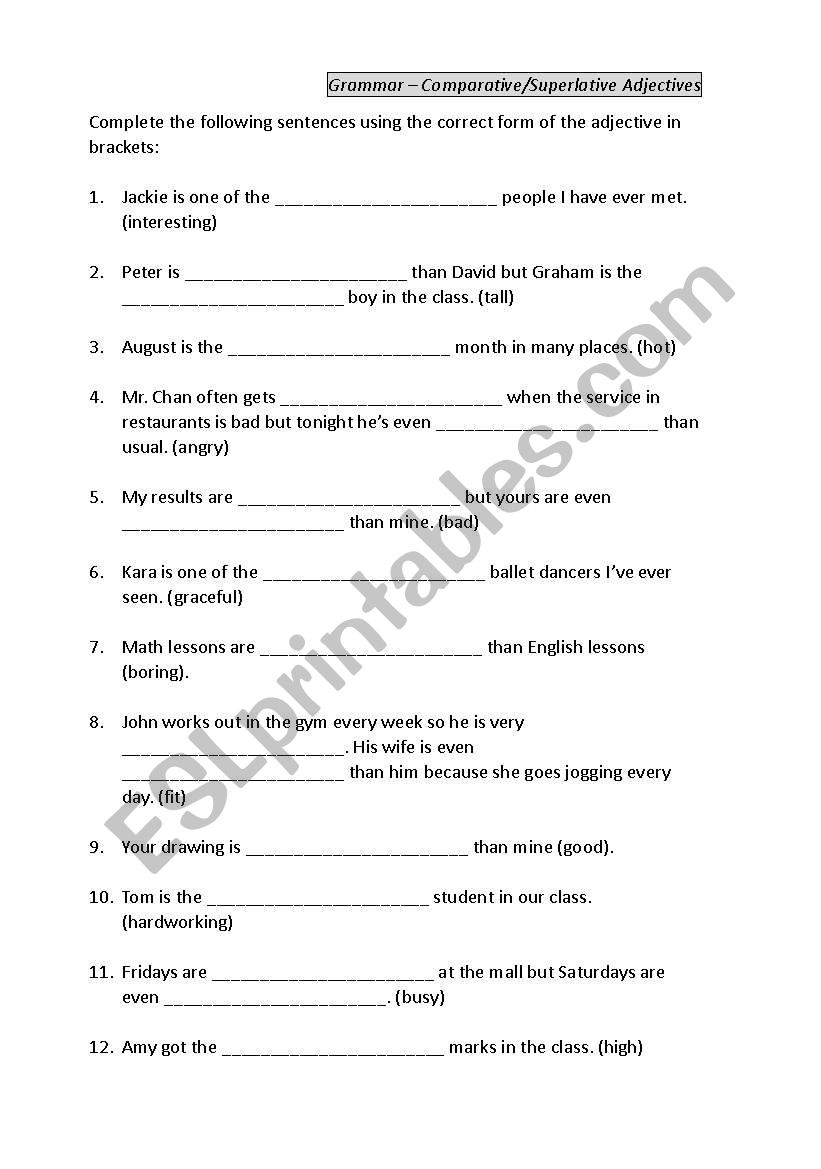 Comparative and superlative adjectives