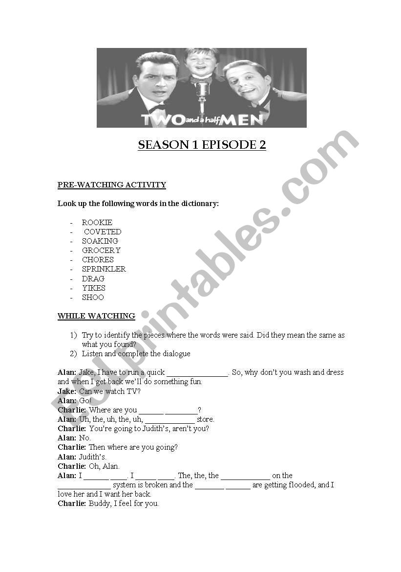 Two and a Half  Men  worksheet