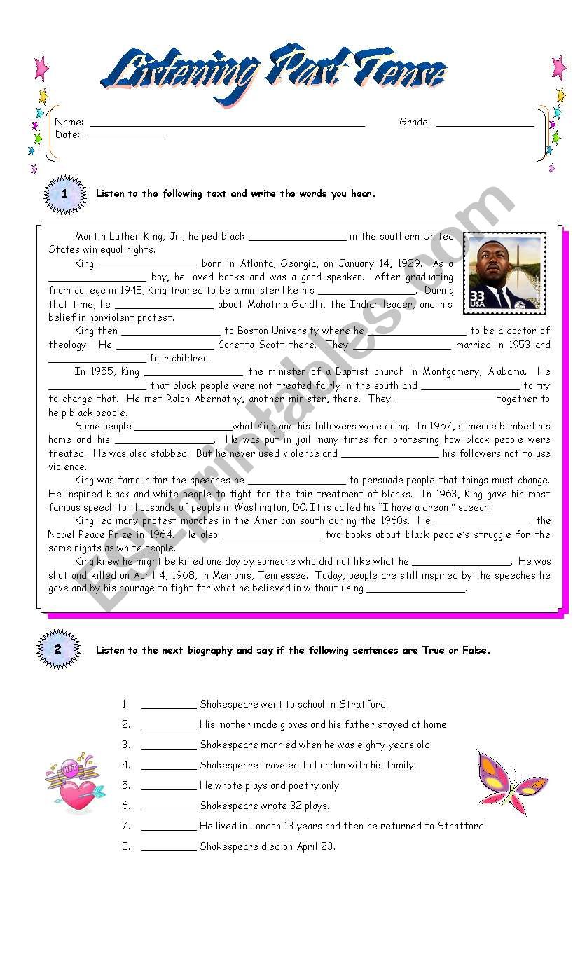 Listening Past Tense worksheet