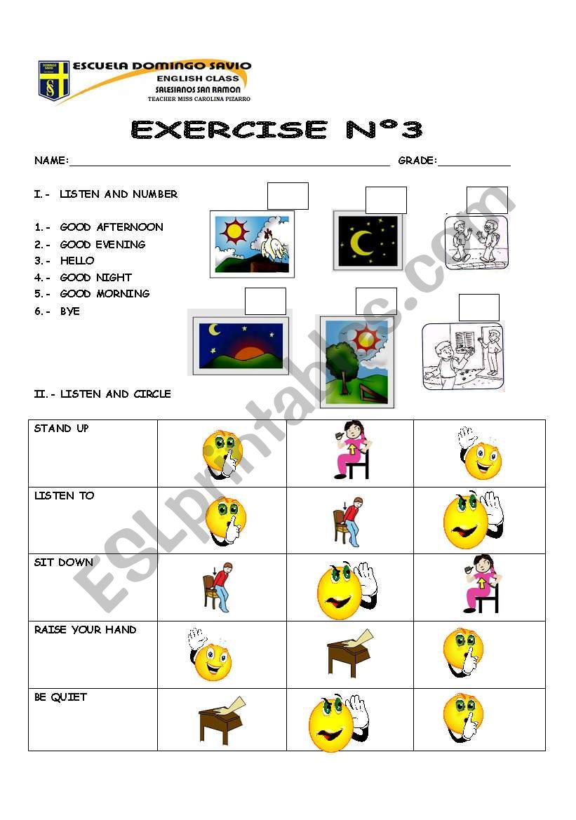GREETINGS AND INSTRUCTIONS worksheet
