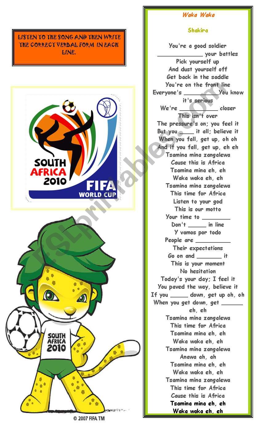 THE WORLD CUP ANTHEM worksheet