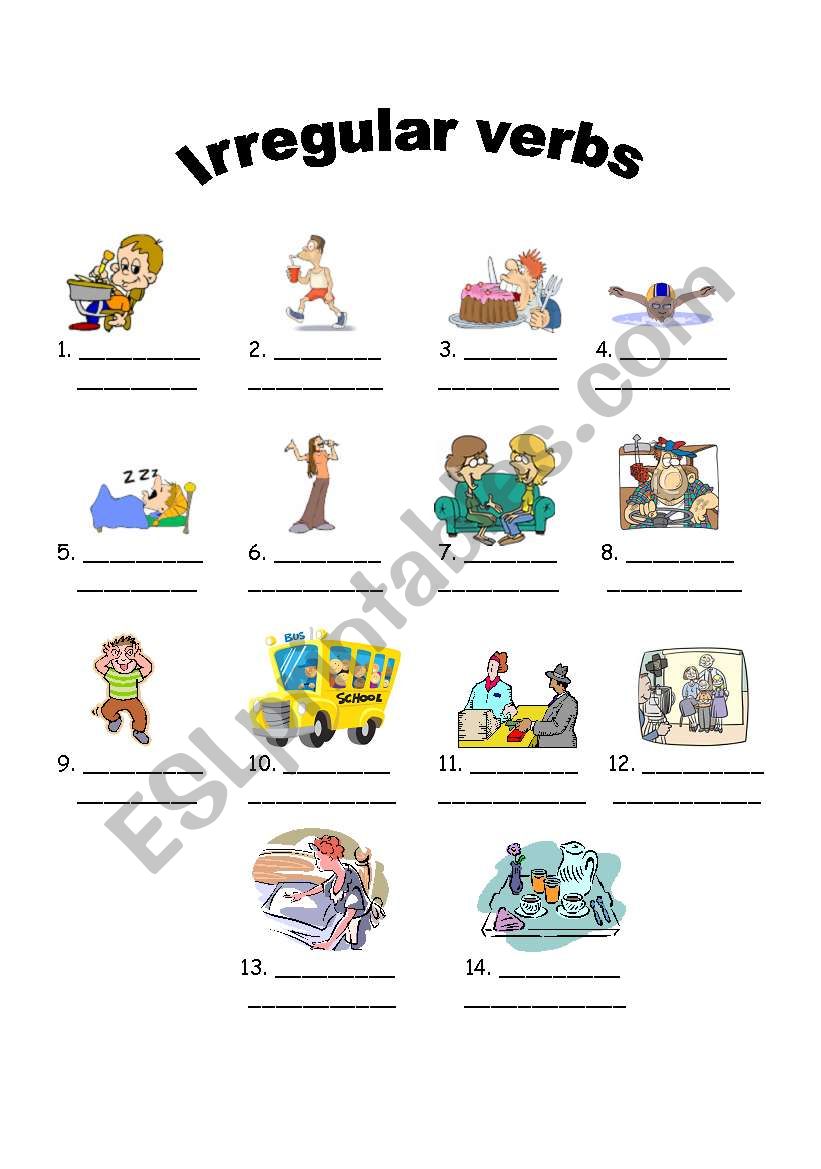 14 basic irregular verbs worksheet