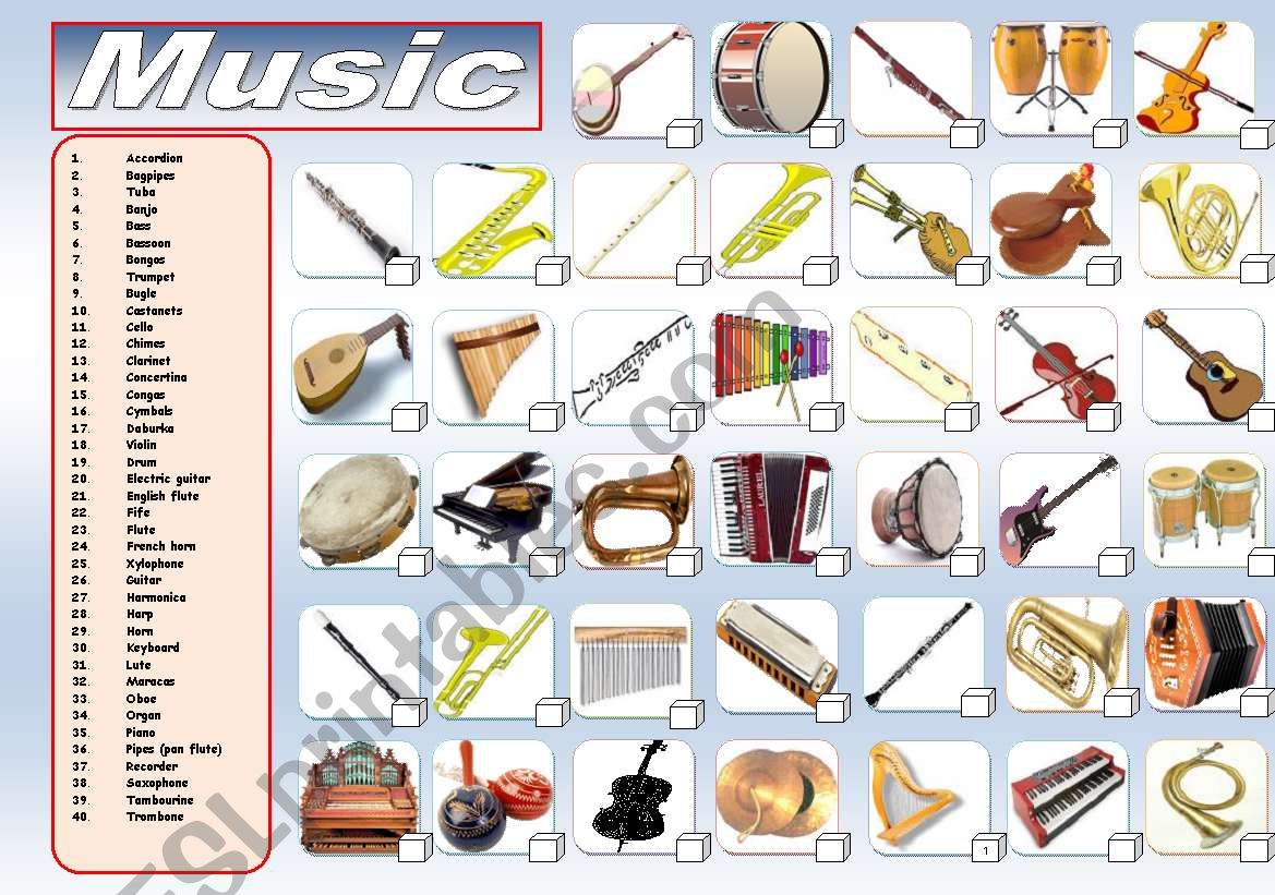 MUSIC: MUSICAL INSTRUMENTS worksheet