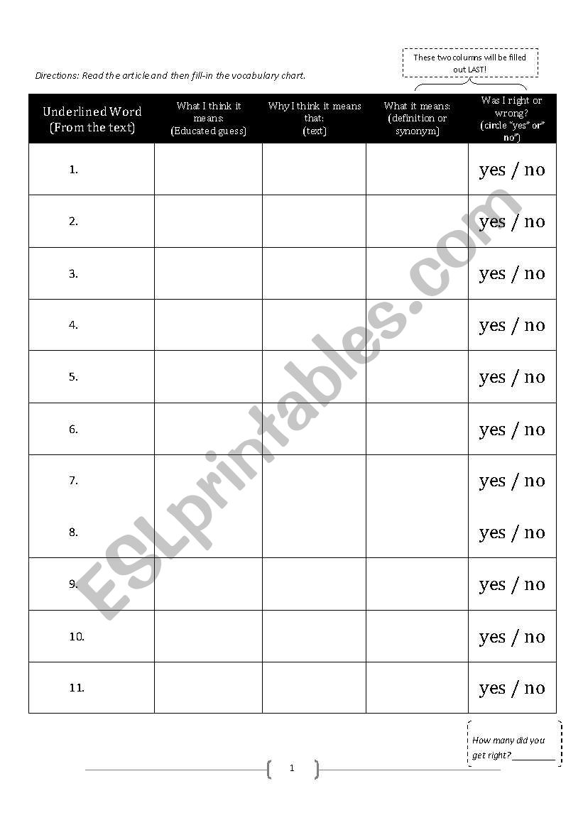 Context Clues - Vocabulary Chart/ Graphic Organizer