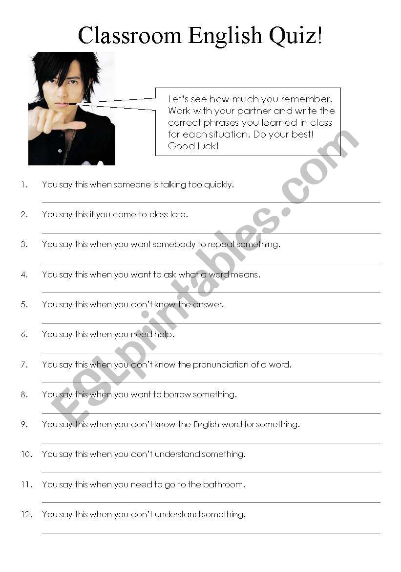 Classroom English Quiz worksheet