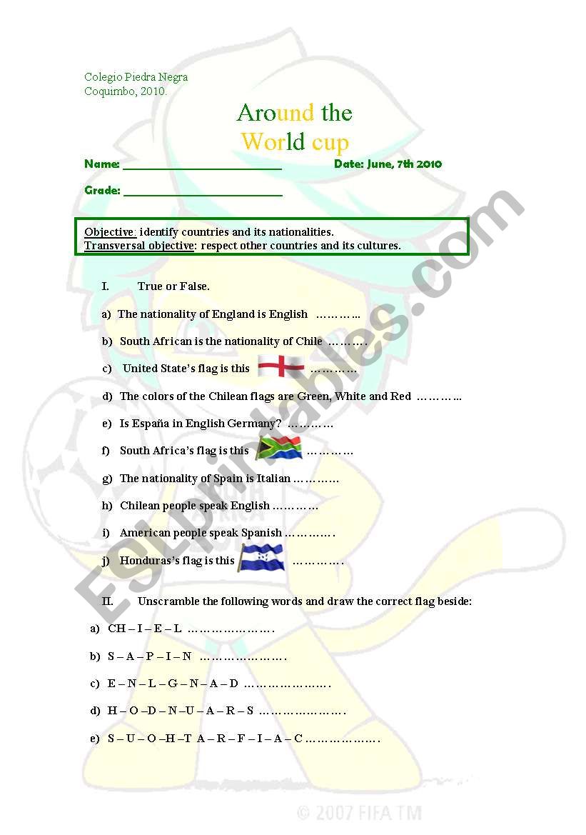 araund the world cup worksheet