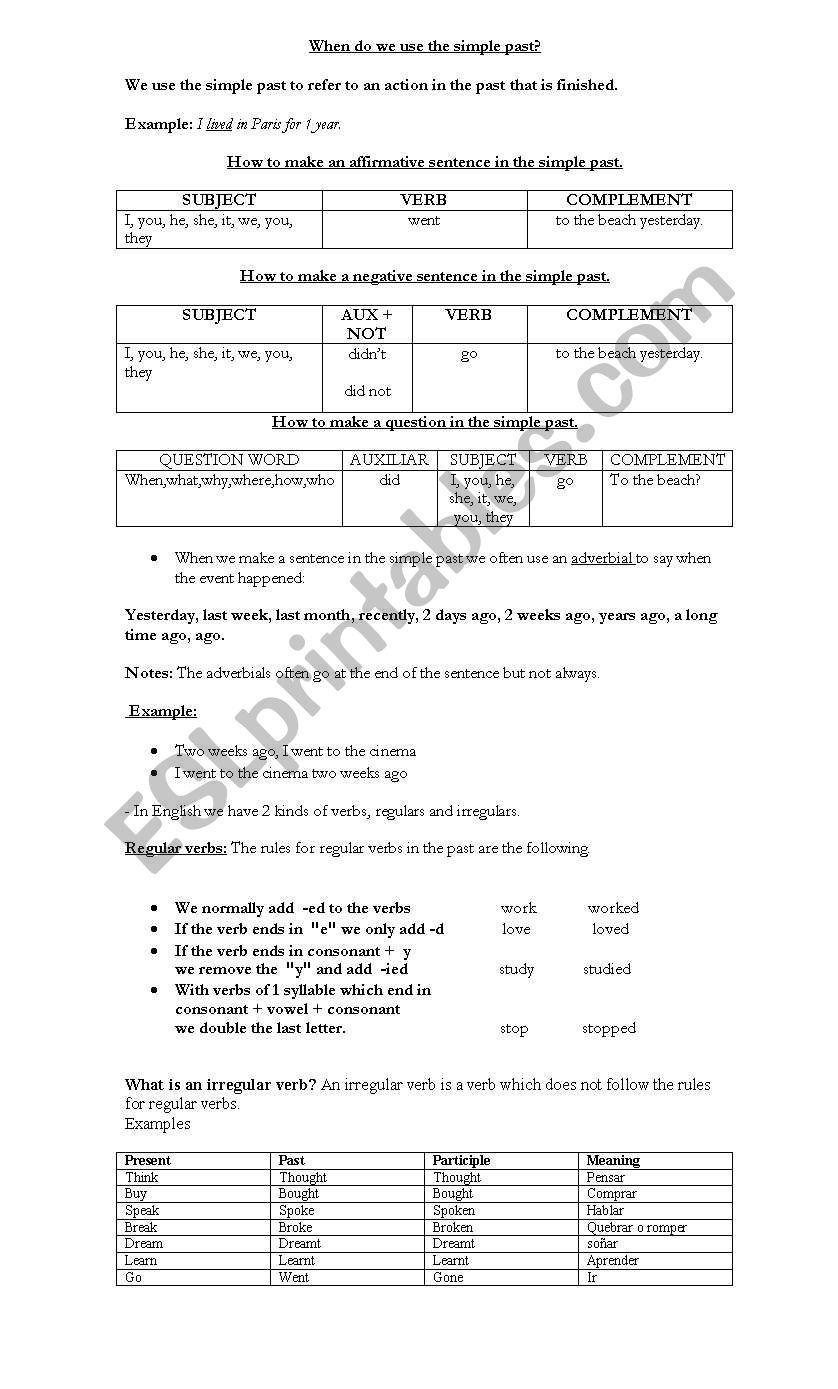 pasr simple rules worksheet