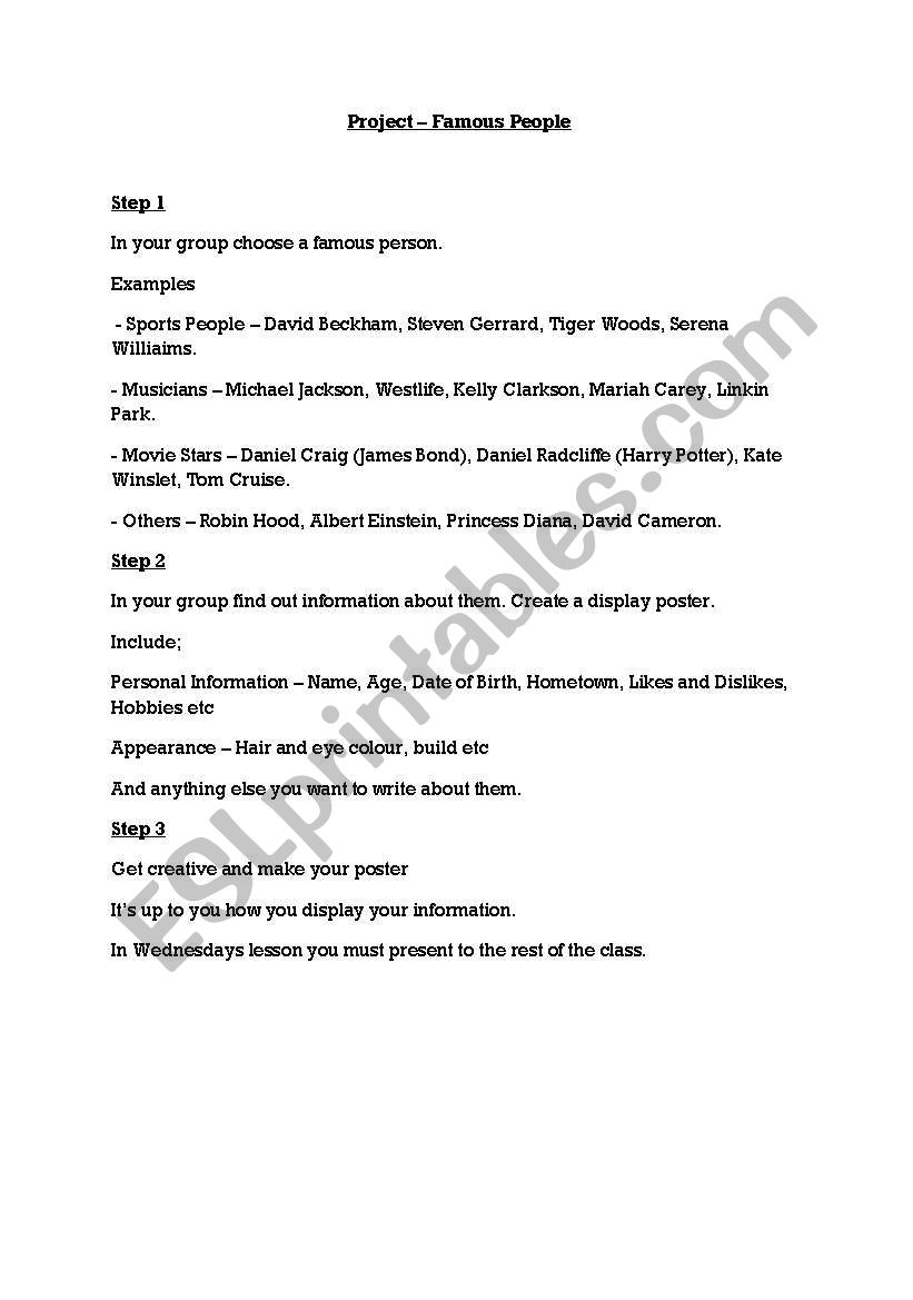 Project - Famous People worksheet