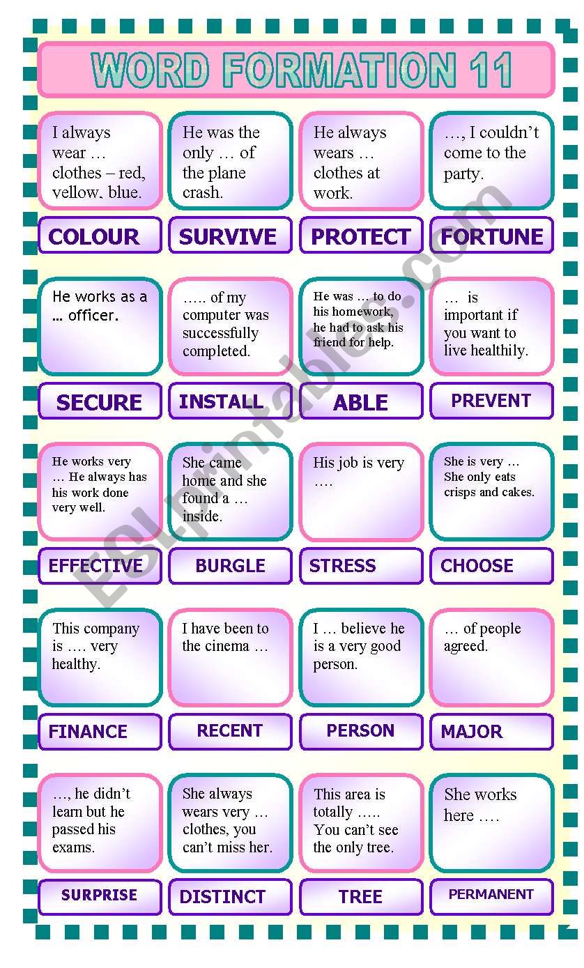 Word formation 11 worksheet