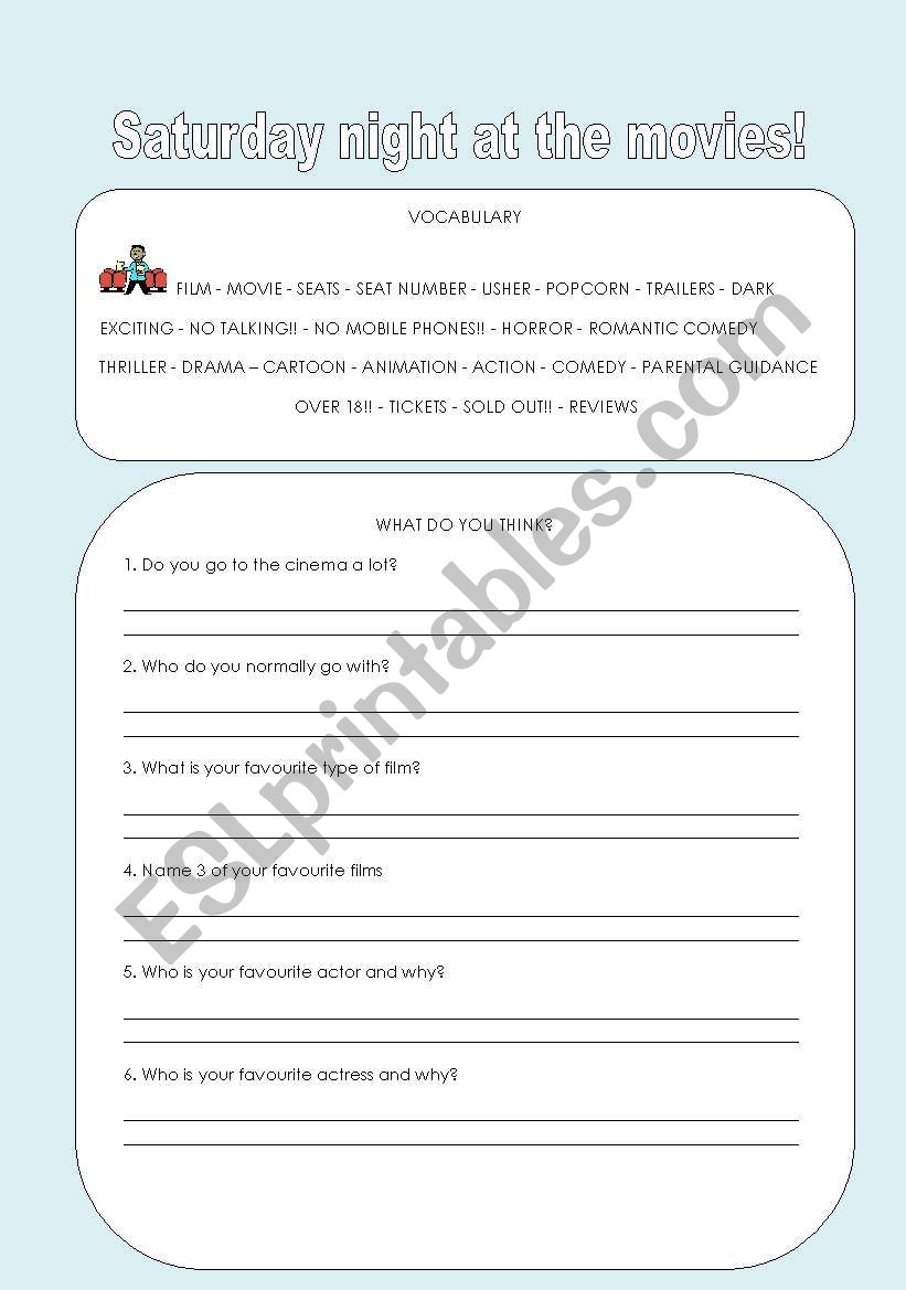 Saturday night at the movies worksheet