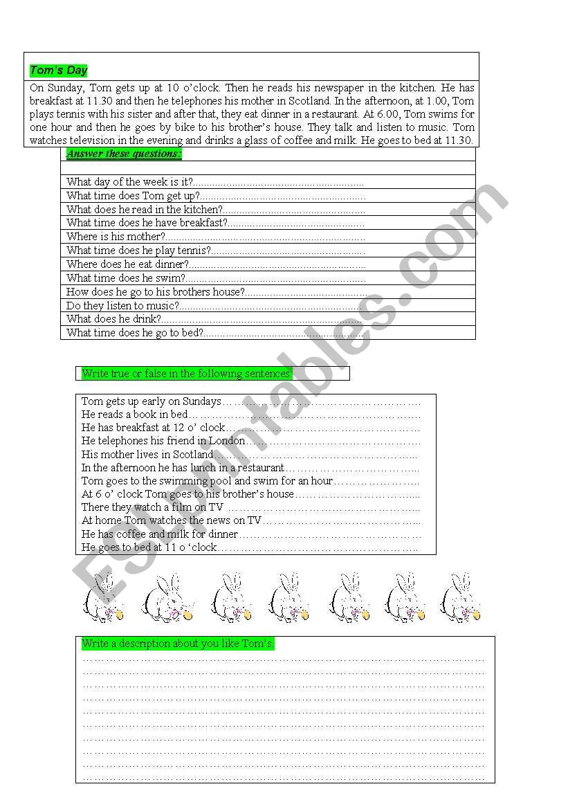 Tom´s day. worksheet