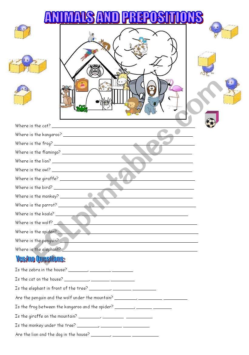 ANIMALS AND PREPOSITIONS worksheet