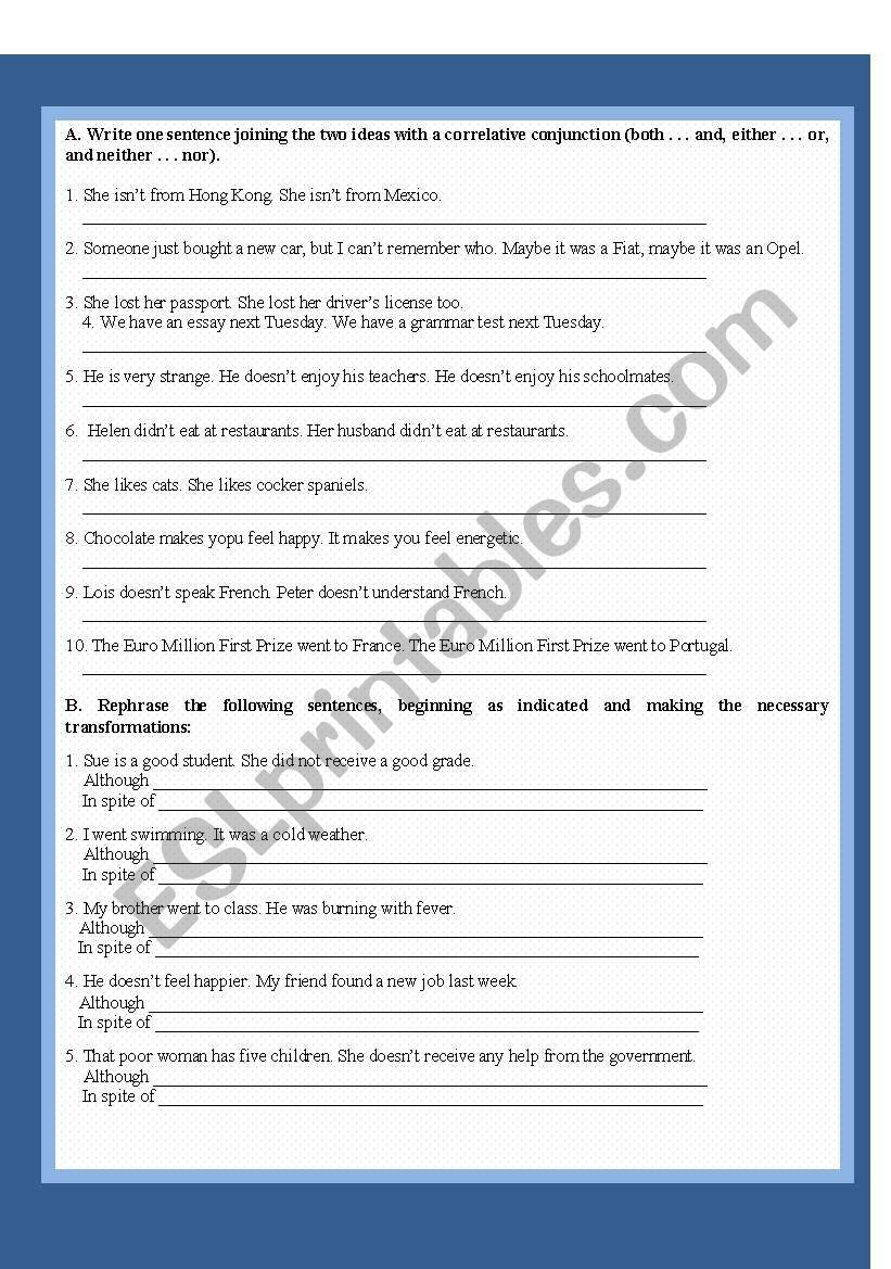 Conjunction s (with key) worksheet