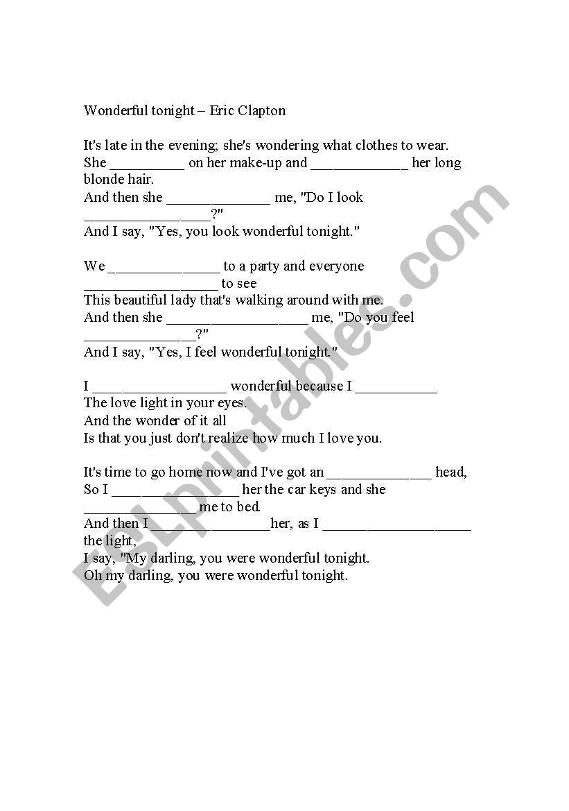 Wonderful Tonight worksheet