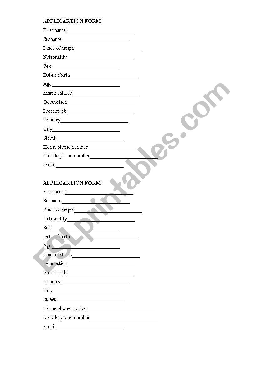 application form worksheet