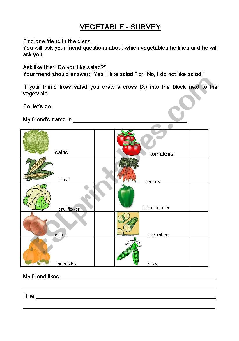 Vegetable survey worksheet
