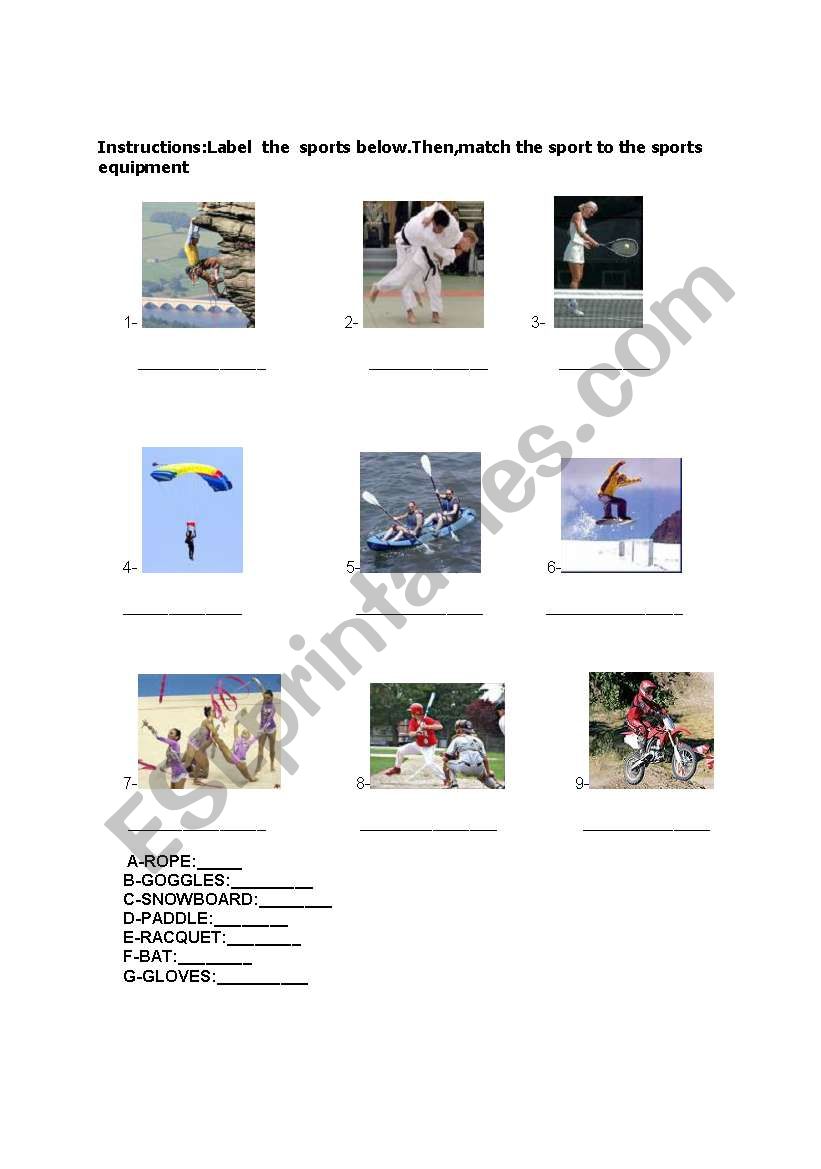 SportS AND Equipments worksheet