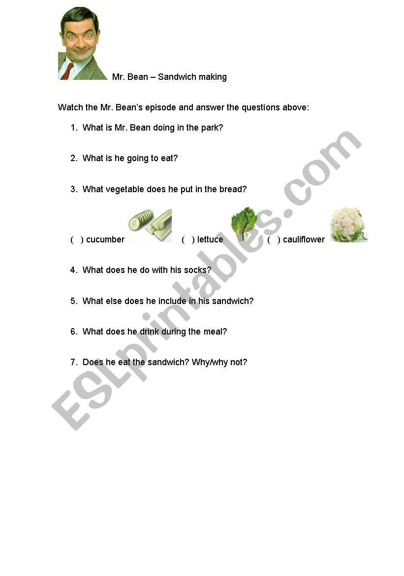 Mr. Bean  worksheet