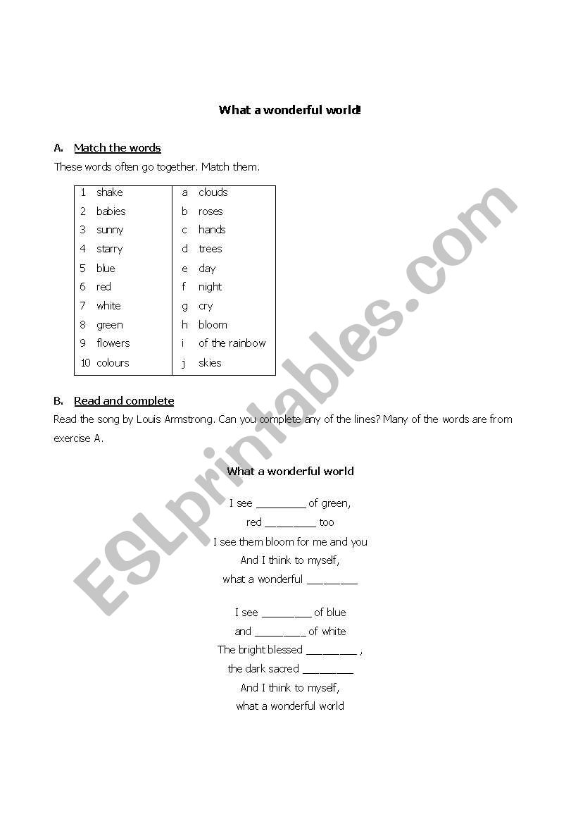 What a wonderful world! worksheet