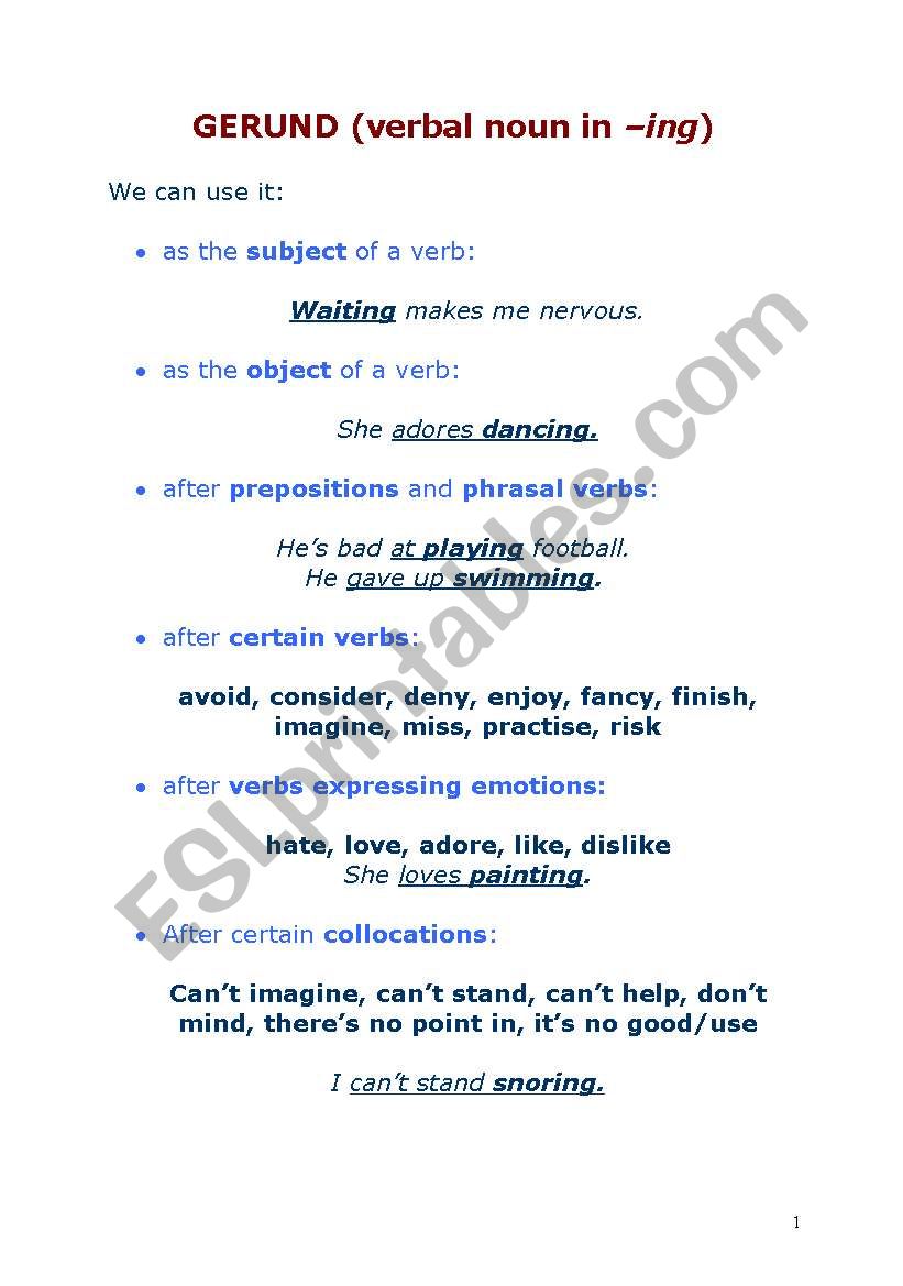 Gerund and Infinitive worksheet