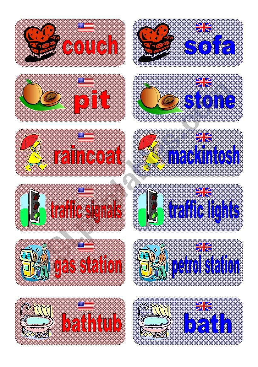 British English vs American English memory game - set 7