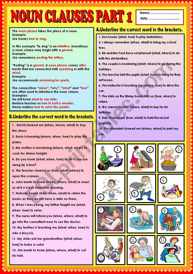 Noun Clauses Part 1 What When How And Where Key Esl Worksheet By Ayrin